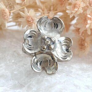 Dogwood Floral Shaped Split Shank 925 Sterling Silver Vintage Ring - sz 7